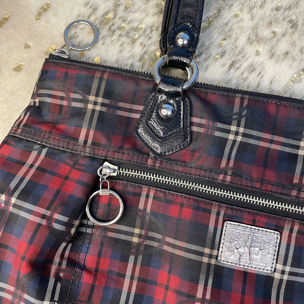 Coach Poppy Tartan Red Signature Sateen Plaid Purse - Picture 5 of 16